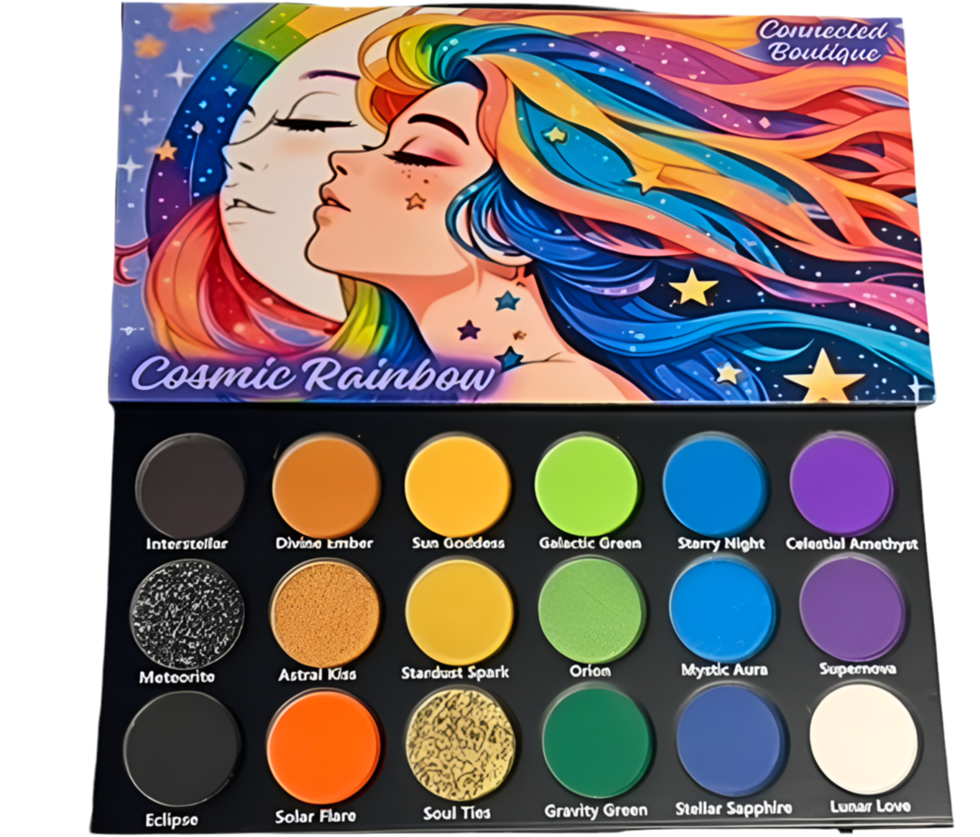 Connected Boutique - Cosmic Rainbow 18‐Shade Eyeshadow Palette – Celestial Hues & Glitter