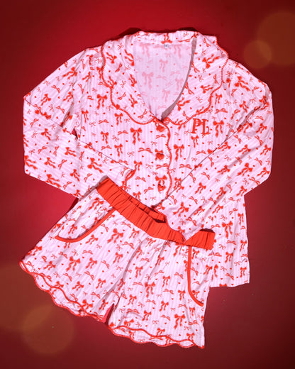 Women's Christmas Bow Pyjama Shorts Set