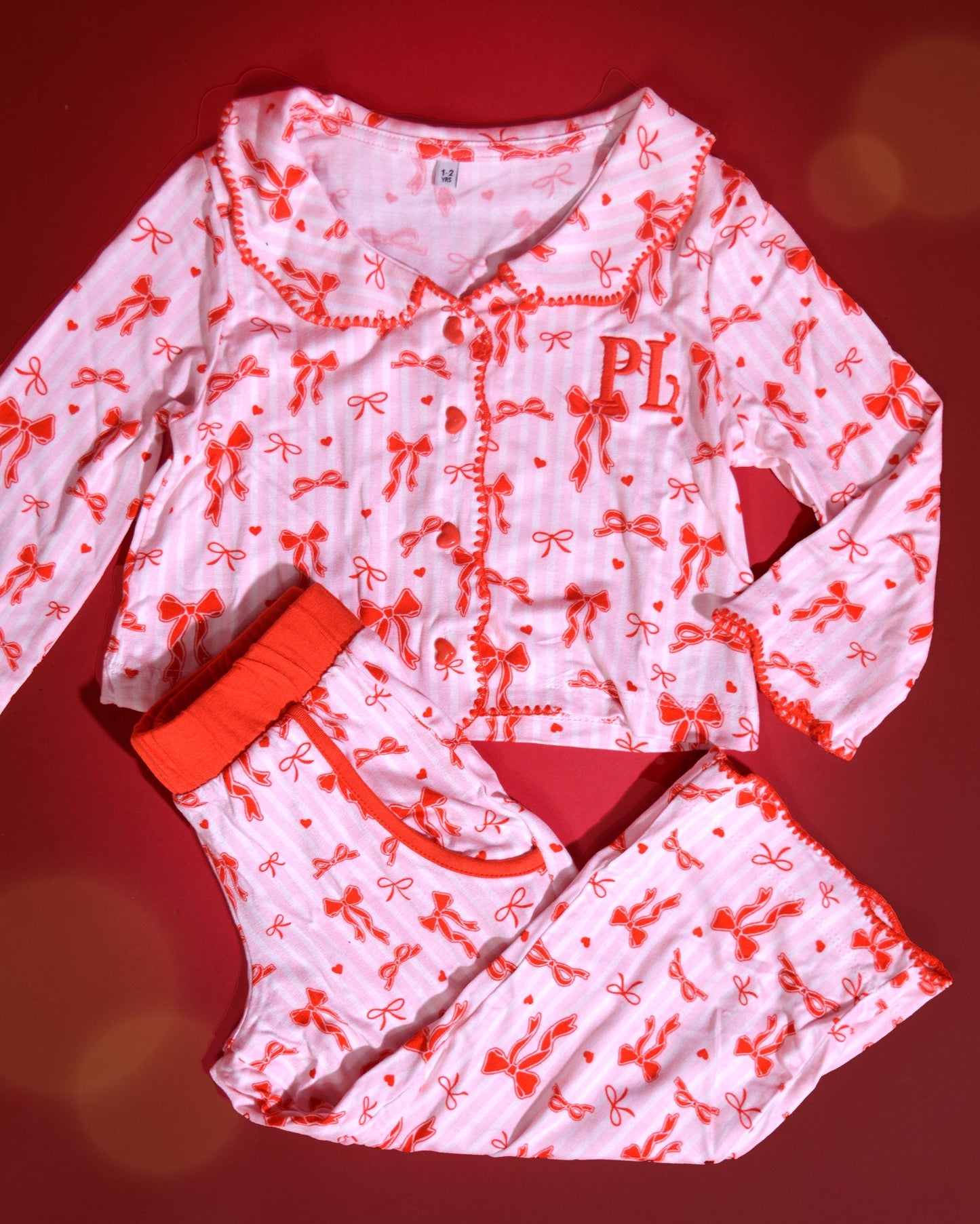 Girls Christmas Bow Pyjamas - Trousers Set
