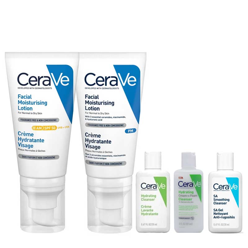 CeraVe Facial Moisturising AM & PM Duo + 3 FREE Travel Size Cleansers