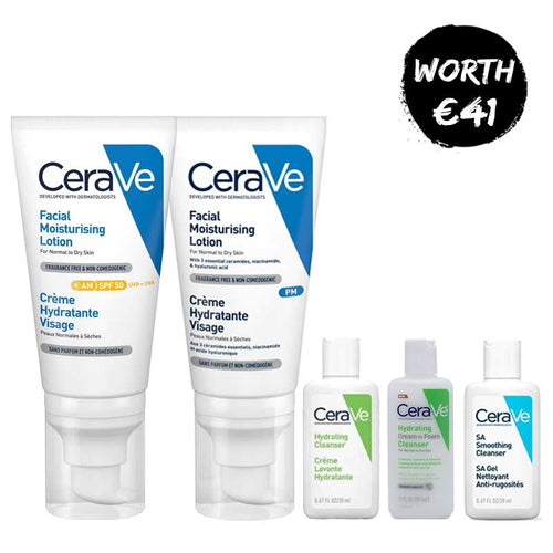 CeraVe Facial Moisturising AM & PM Duo + 3 FREE Travel Size Cleansers