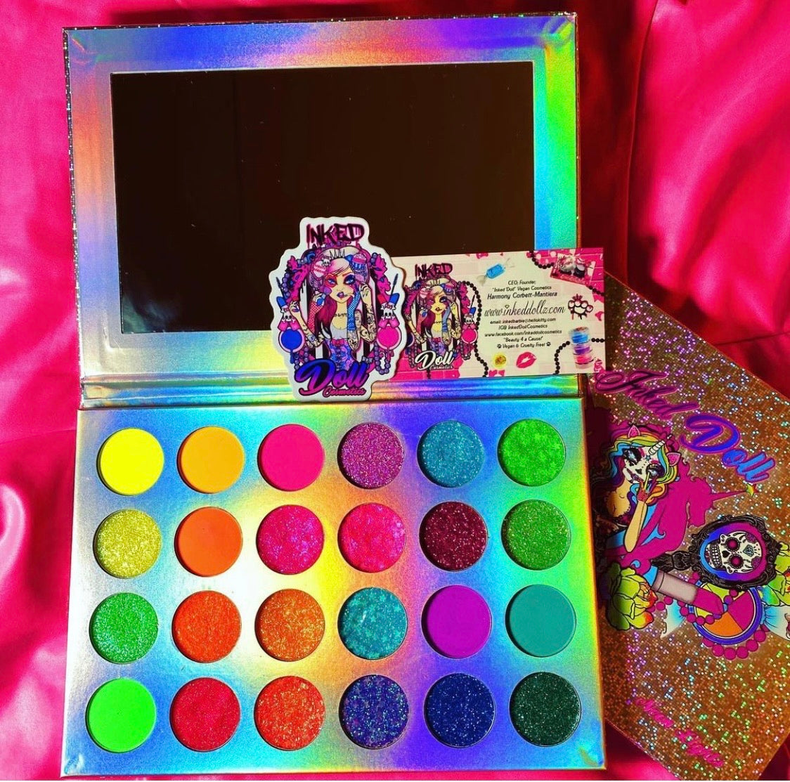 Inked Doll Cosmetics - NEON LIGHTS (24PC) *BLACKLIGHT!* Pigment/Glitter Pallete!